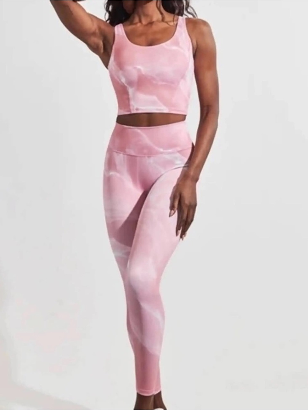 Women's Pink Marble Long Line Sports bra